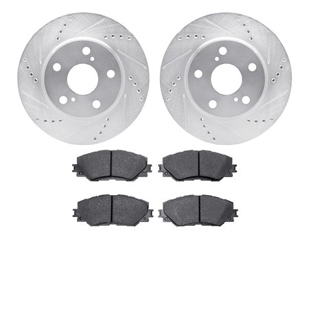 DYNAMIC FRICTION CO 7302-76158, Rotors-Drilled and Slotted-Silver with 3000 Series Ceramic Brake Pads, Zinc Coated 7302-76158